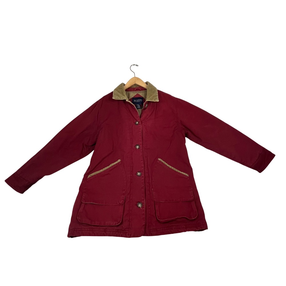 Austin Clothing Co Burgundy Cotton Canvas Barn Jacket Corduroy Collar Ladies M